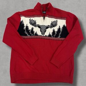 Chaps Ralph Lauren XXL Mens 1/4 Zip Sweater Red White & Black Moose
